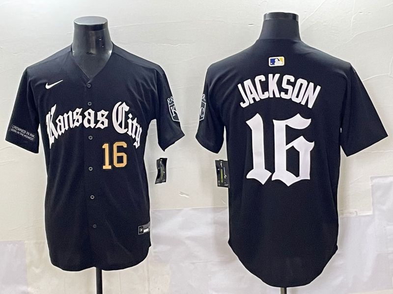 Men 2025 Kansas City Royals #16 Jackson Black Five generations Joint Name Nike MLB Jersey style 4->kansas city royals->MLB Jersey